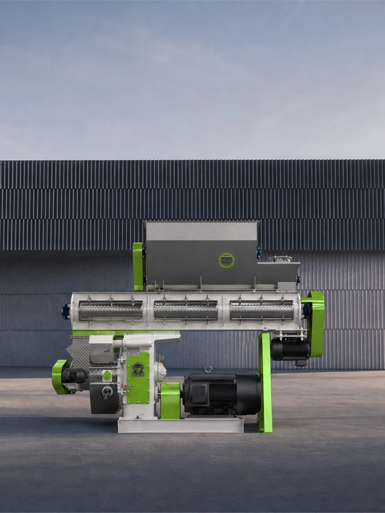 Photo of ruminant cattle feed pellet machine on cement ground, heavy-duty pellet mill to produce high quality cattle feed pellets for livestock farms